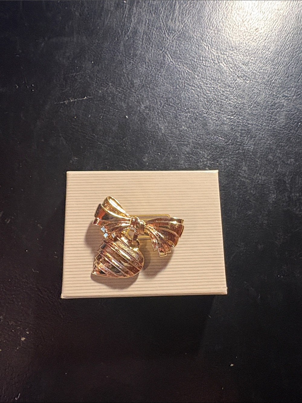 Avon Gold Bow with Heart Drop Brooch